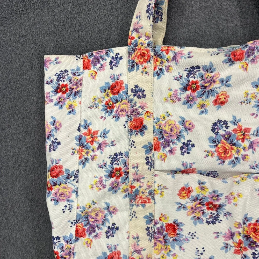 New Look Floral Canvas Tote Bag Womens‎ Large Ivory Blue Cottagecore Garden Bag
